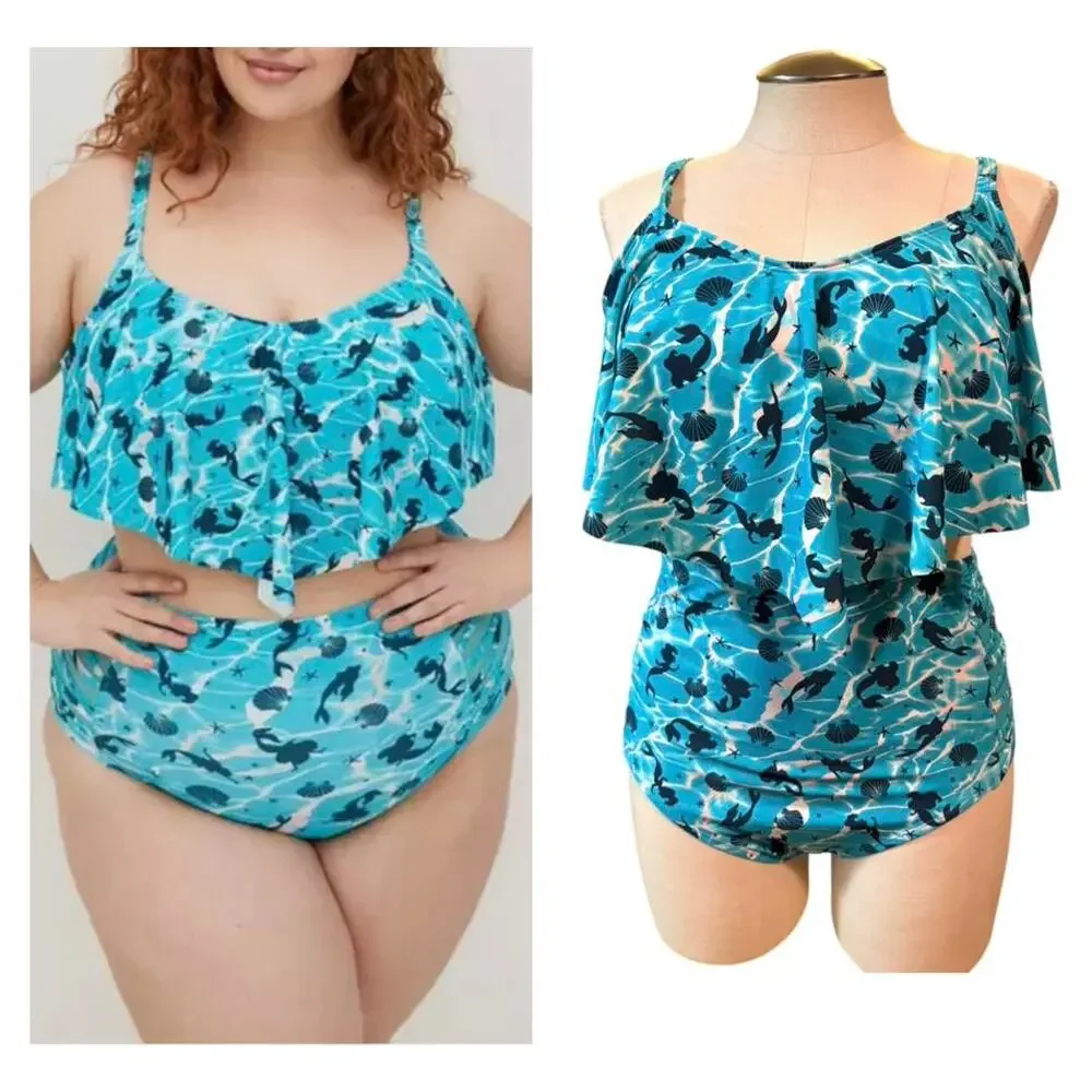 Torrid Top Size 2 Bottom 1 Disney Little Mermaid Two Piece Bikini Swimsuit